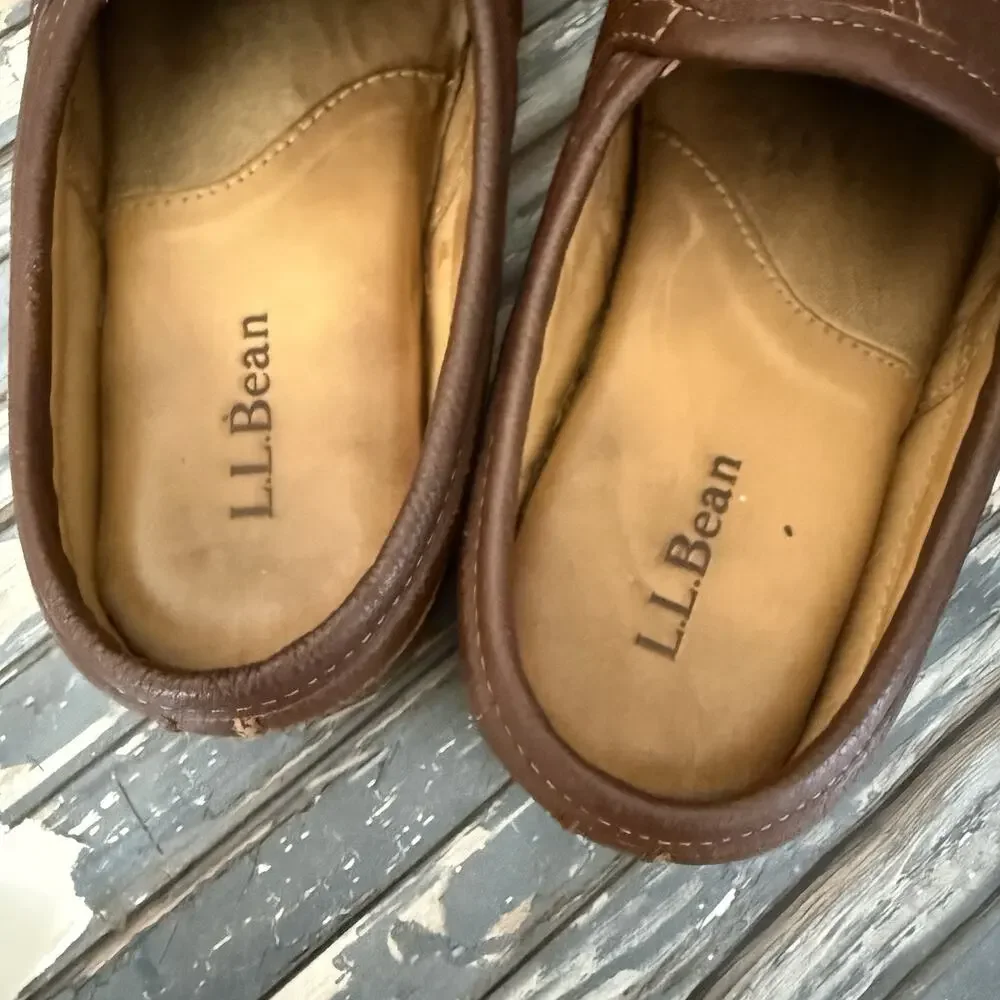 LL Bean Elkhide Scuff Slippers Men Size 7 Brown Leather Padded Comfort 272349